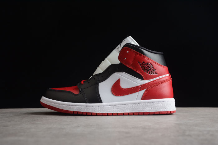Air Jordan 1 Mid Alternate Bred Toe Women Sneakers Black White Gym-Red