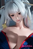 青和服スタイルが映えるリアルドールの銀髪美少女
