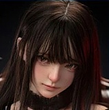 蛍火日記 160cm Gカップ MAXリアル皮膚版 夜兰(Yelan)ヘッド メイク④ フルシリコン製 美人ラブドール ブラックのローカットトップスとブルーのロングスカート姿