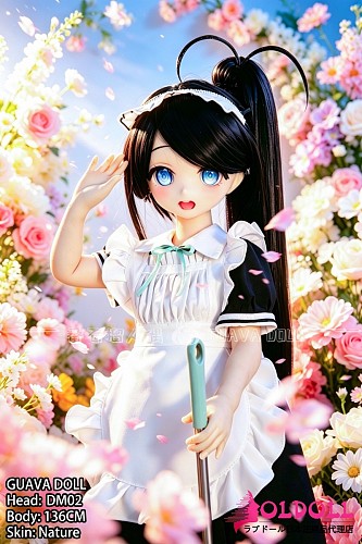 guavadoll（グアバ）番石榴 ソフトビニールDM02ヘッド 136cm AAカップtpeボディ メイド服姿のロングヘアポニーテール美少女 アニメ貧乳ドール【AI写真】