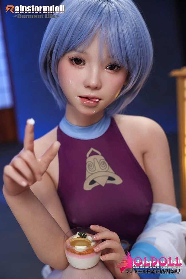 Rainstorm doll シームレスドール 145cm AAカップ 2号猫ヘッド シリコン製リアルスキンボディ 白タイツとノースリーブ姿の青髪美少女ラブドール