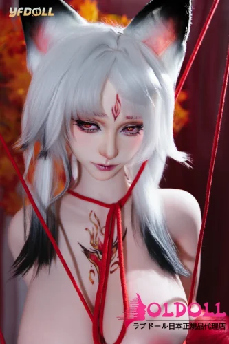 YFDOLL 166cm Fカップ リアル皮膚版 #9安安ヘッド 心月狐メイク①コスプレ 白銀の髪と獣耳の幻想系リアルドール 妖狐や獣人をイメージした美少女ドール