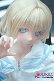 青白のアウターを羽織った文学少女風 アニメドールの全身写真
