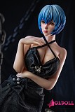 エレガントな黒ドレスを着用した62cm小型アニメドール全身ショット
