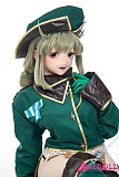 緑の軍服衣装を着用した魔法少女レオパルト風コスプレドールの全身カット
