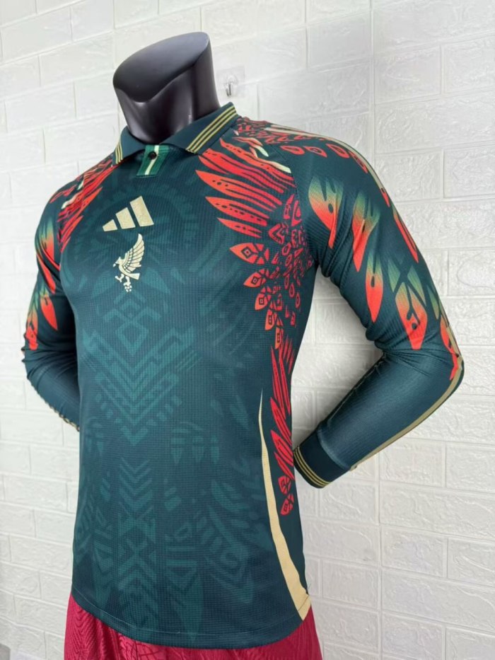 Mexico Gold Man Long Sleeve Player Version Jersey 25/26 Red Green
