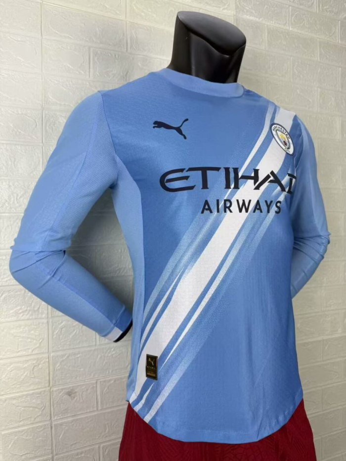 Manchester City Home Player Version Long Sleeve Jersey 25/26