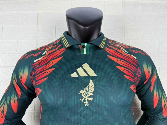 Mexico Gold Man Long Sleeve Player Version Jersey 25/26 Red Green