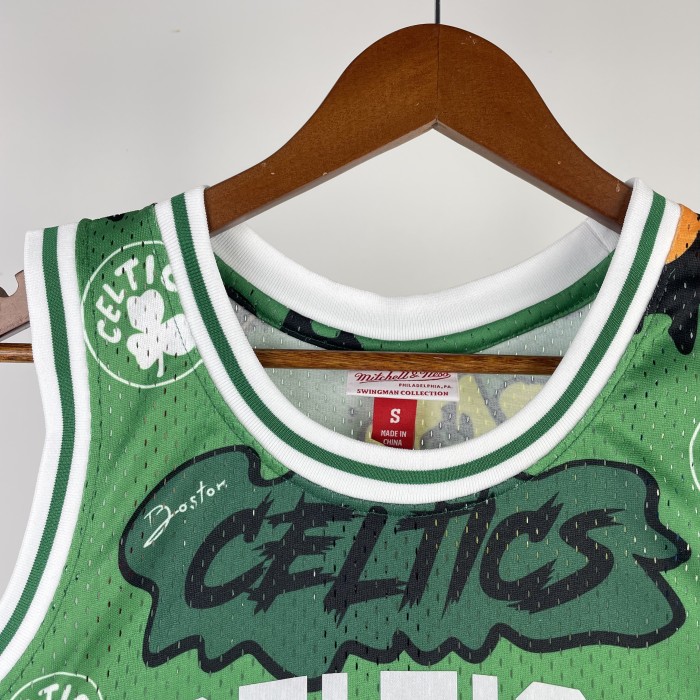 Larry Bird Boston Celtics Graffiti Sticker Swingman Retro Jersey Green