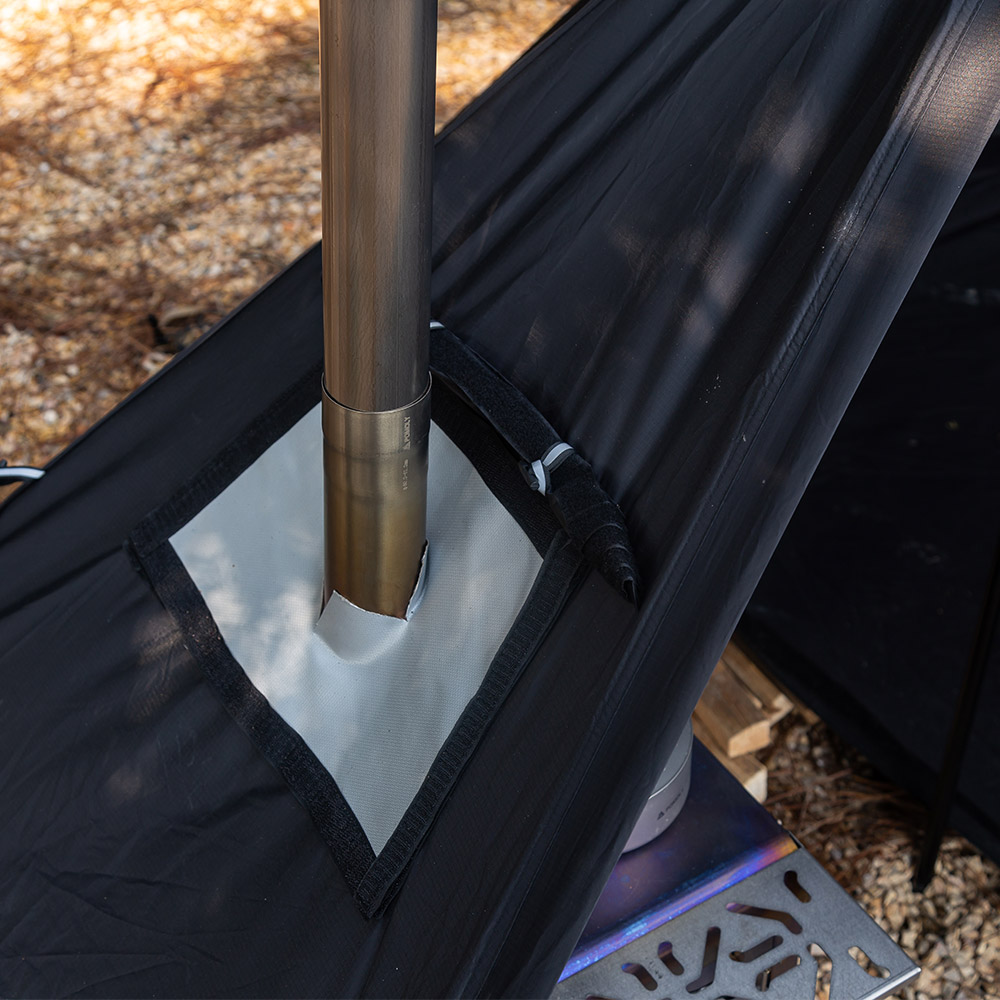 STOVEHUT BLACK パップテント | 前室あり 軍幕テント煙突穴付き