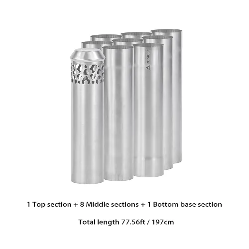 Φ6cm x 25cm x 9本 チタンストーブ煙突セット |円筒形煙突 (Φ2.36in x 9.84in)  | POMOLY