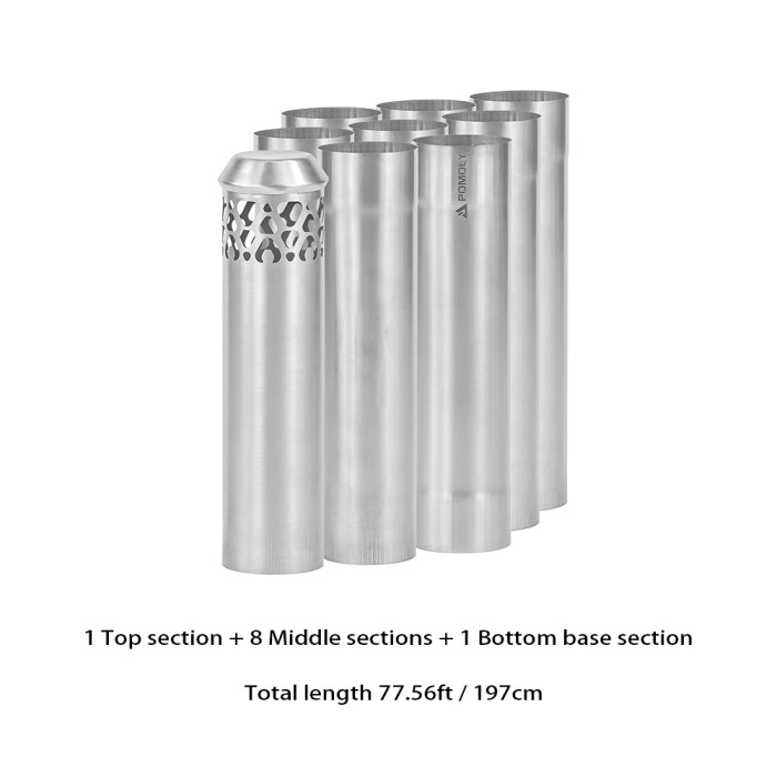 Φ6cm x 25cm x 9本 チタンストーブ煙突セット |円筒形煙突 (Φ2.36in x 9.84in)  | POMOLY
