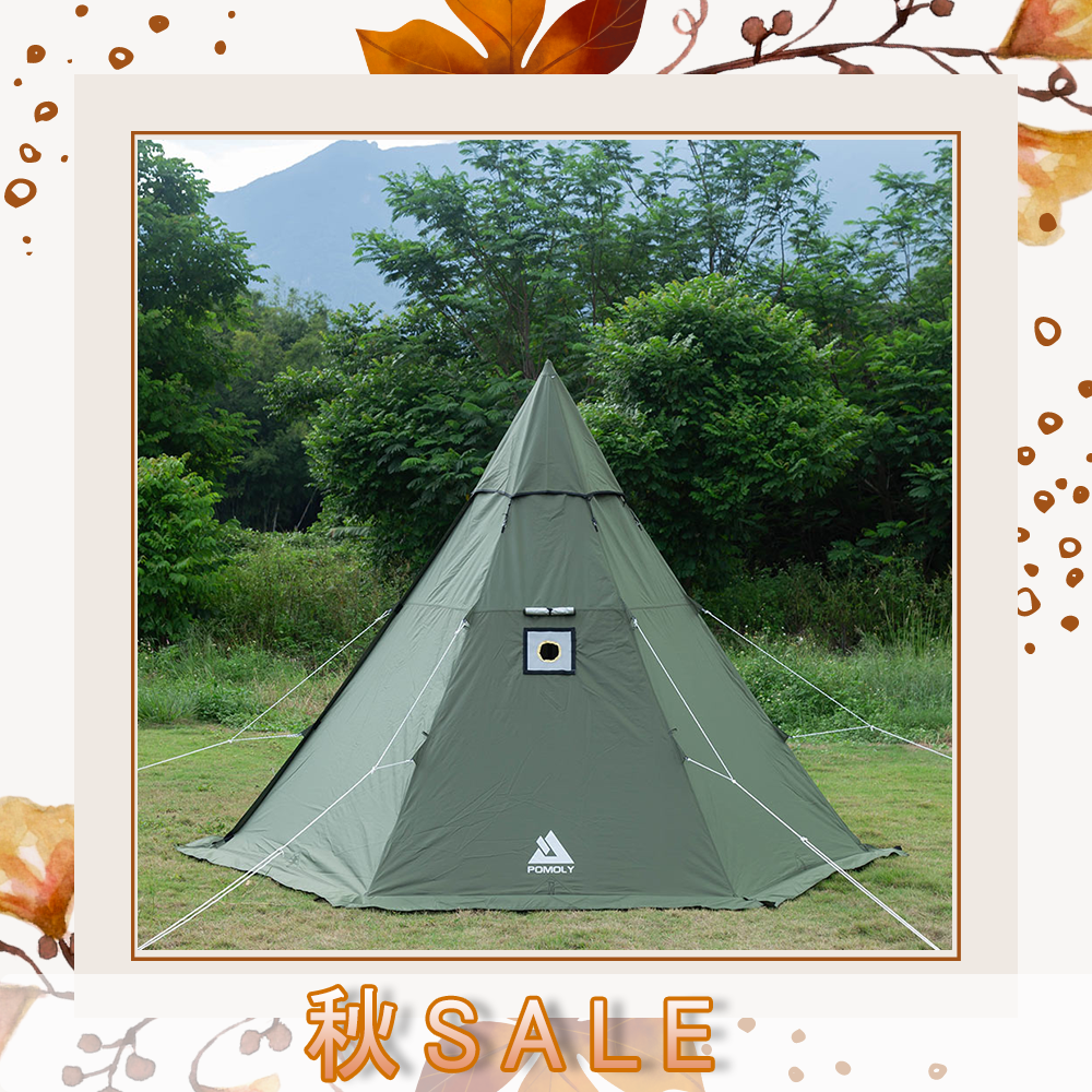 Pomoly HEX ワンポールテント 2-3人用 （煙突穴付き）キャンプ用 アウトドアテント 簡単設営 撥水 通気 遮光 HEX ワンポールテント煙突穴付き POMOLY