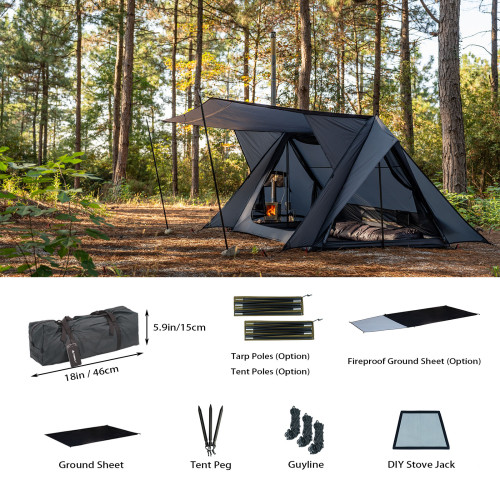 STOVEHUT 20 パップテント |  ブルーグレー 軽量 軍幕テント 前室あり | POMOLY 2025 新商品