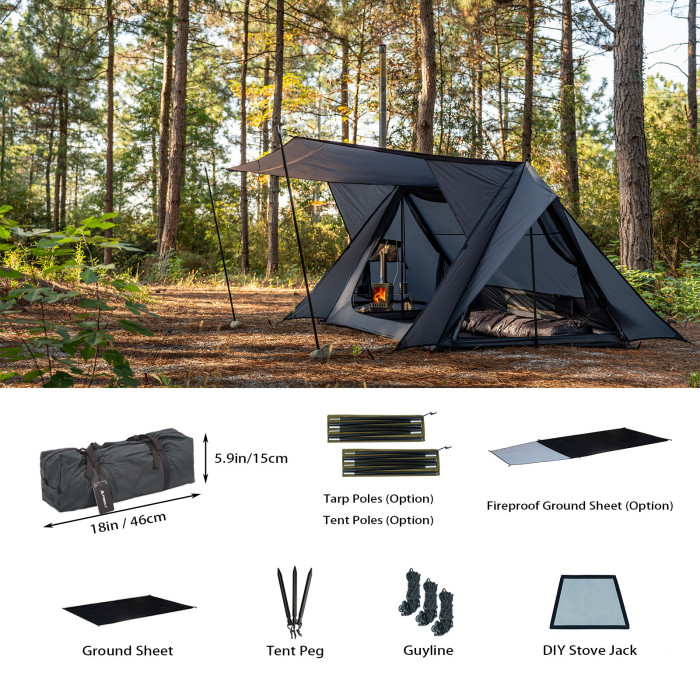 STOVEHUT 20 パップテント |  ブルーグレー 軽量 軍幕テント 前室あり | POMOLY 2025 新商品