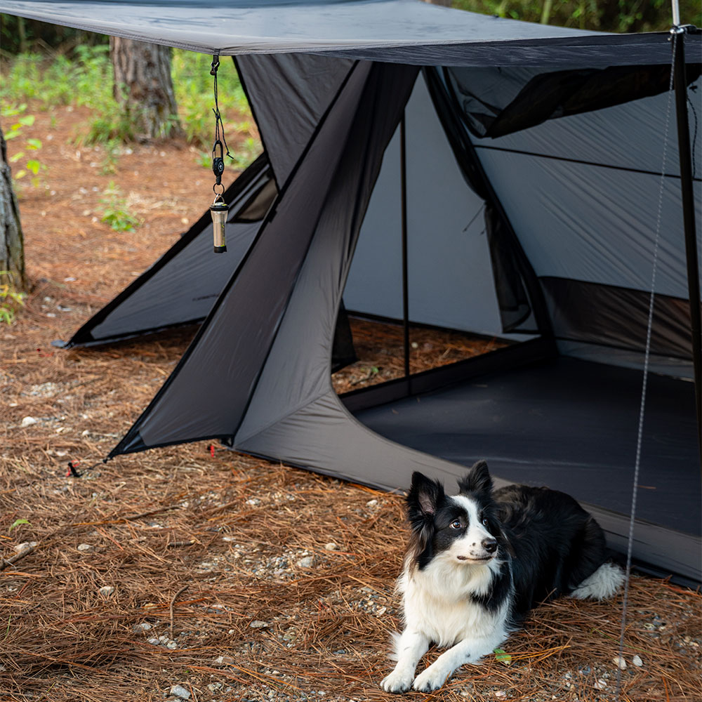 ふねーすSTOVEHUT BLACK パップテント軍幕テント煙突穴付き | STOVEHUT BLACK パップテント | 前室あり 軍幕テント煙突穴付き