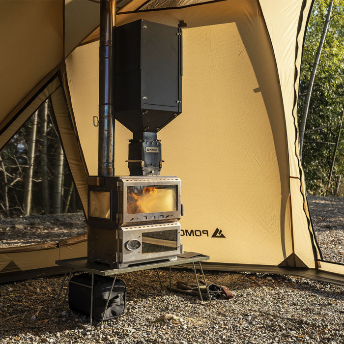 キャンプ用ターボチャージャーペレットバーナー｜アウトドア用ポータブルペレットボックス｜POMOLY 2026年新作