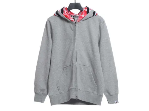 BAPE co-branded tiger head shark gray and pink double hoodie