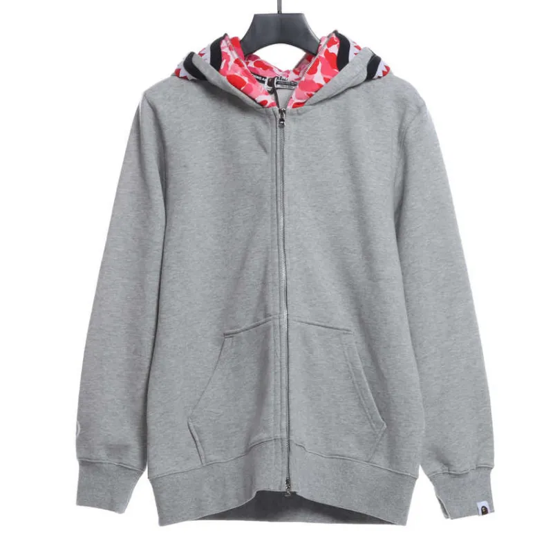 BAPE co-branded tiger head shark gray and pink double hoodie