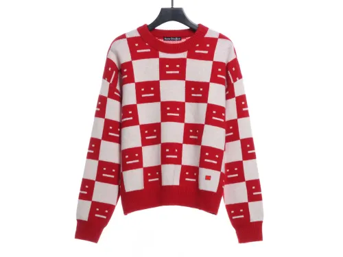 22S SACNE STUDIOS Checkerboard Square Smiley Crew Neck Sweater