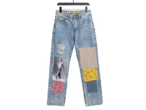 Drew Smiley Bear Patch Ripped Denim Trousers pants