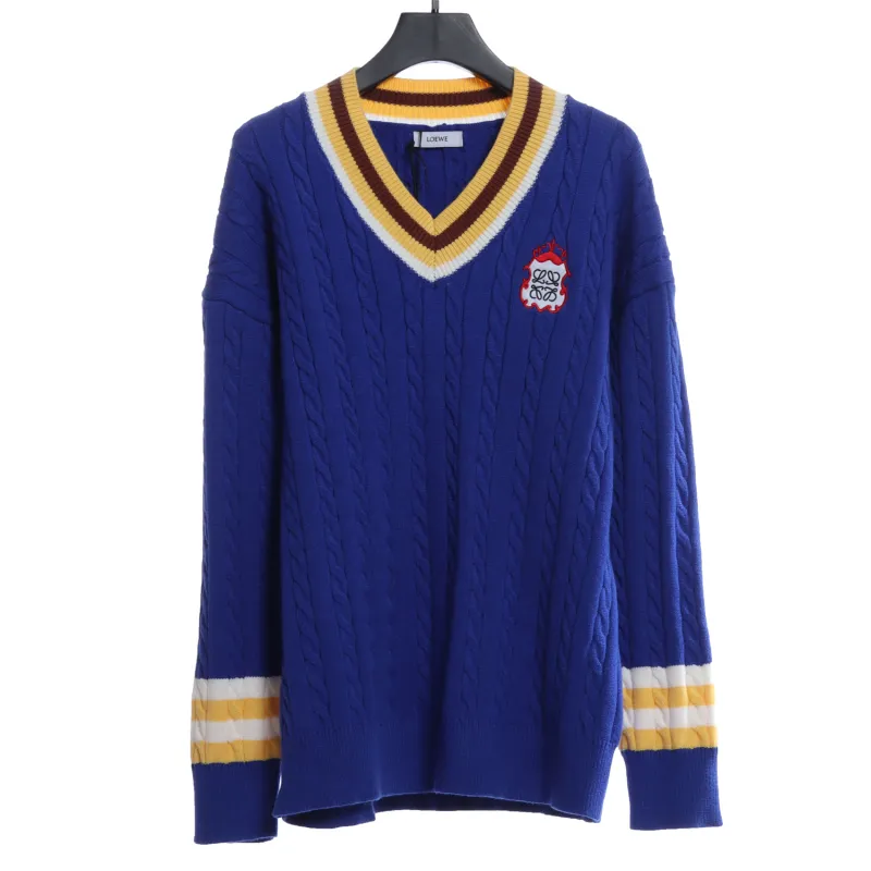 LOEVVE SS22 striped color block V-neck pullover sweater