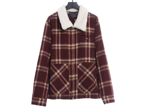 Chorme Sherpa Collar Plaid Jacket 2022 Orange Red