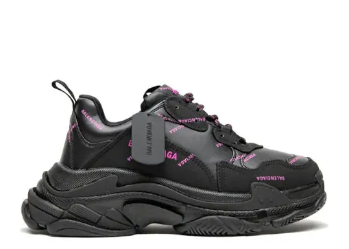 Balenciag* Triple S Allover Logo Black Pink (W)