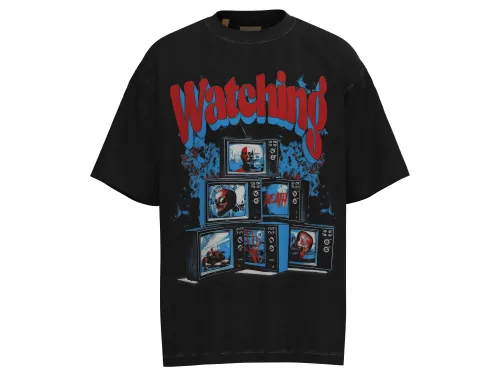 Gallery Dep Retro black-and-white TV set printing and washing to make old short sleeves