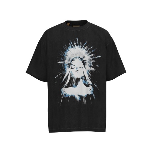 Gallery Dep Under the light, the portrait of the goddess is printed and washed to make old short sleeves.