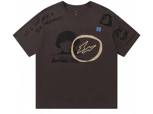 Travis Scott Joint model Hiroshi Fujiwara DJ face printing short sleeves