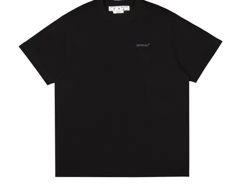 Ow overlapping slash printed short-sleeved black tape T-shirt