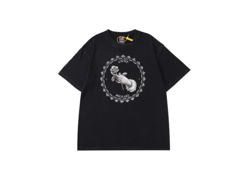 vintag3 hand-held rose and pigeon printed short-sleeved T-shirt