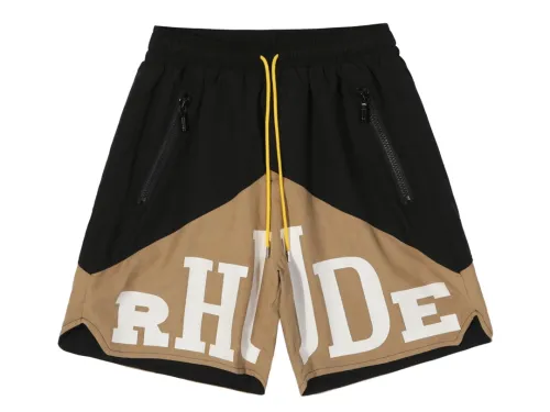 RHUDE vintage logo print two-tone drawstring shorts