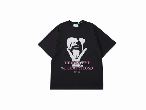 RHUDE Retro Slogan Portrait Print Short Sleeve T-Shirt Black