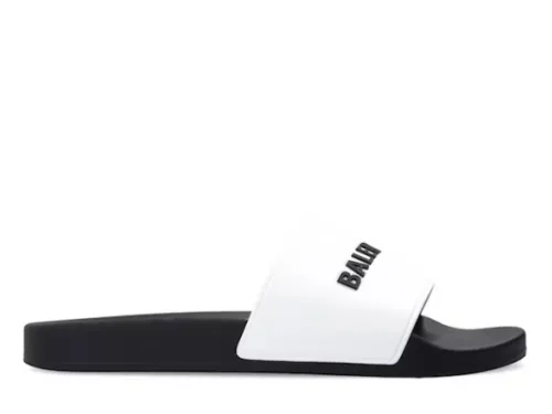 Balenciag* Pool Slide Logo White Black