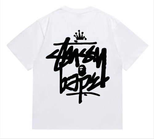 BAPE×Stuss! Black Color logo lettering Tee