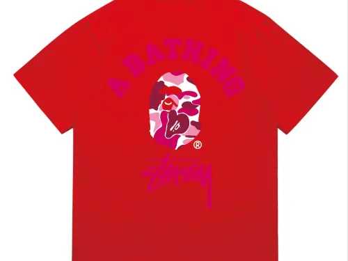 BAPE×Stuss! Pink Color Camo By Bathing Tee