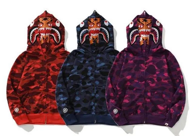 Bape Camo Tiger Shark Wide Full Zip Double Hoodie