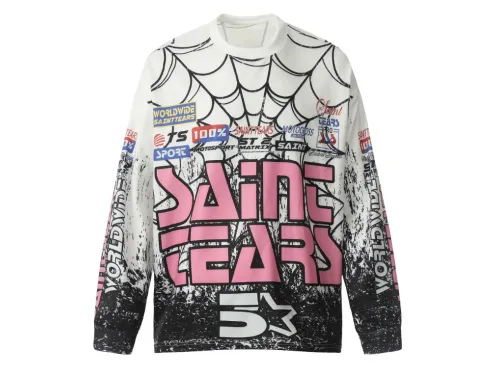 Saint Mich@el Tears Full Print Long Sleeve White Pink T-Shirt