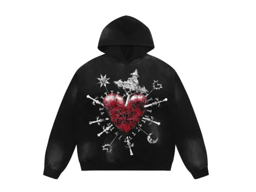 Saint Mich@el tears washed distressed salt-treated 400g heavy-weight vintage terry cloth hoodie in black