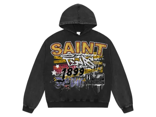 Saint Mich@el tears washed distressed salt-treated 400g heavy-weight vintage terry cloth hoodie