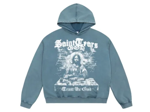Saint Mich@el tears washed distressed salt-treated 400g heavy-weight vintage terry hoodie