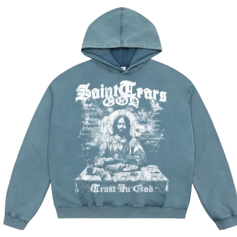 Saint Mich@el tears washed distressed salt-treated 400g heavy-weight vintage terry hoodie