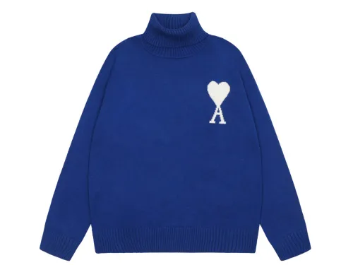 Am1 2024SS classic blue jacquard big heart turtleneck sweater
