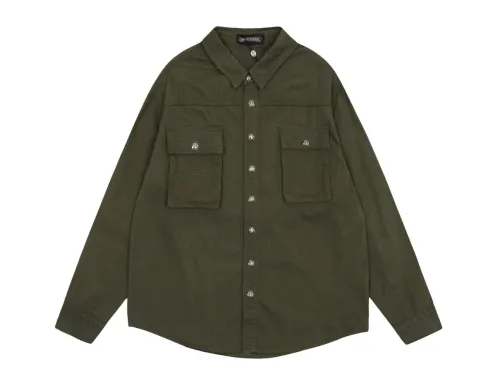 Chrome Hearts embroidered washed denim shirt jacket in military green