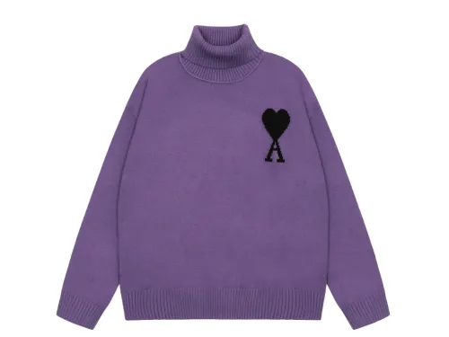 Am1 2024SS classic purple jacquard big heart turtleneck sweater