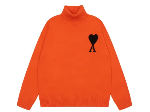 Am1 2024SS classic orange jacquard big heart turtleneck sweater
