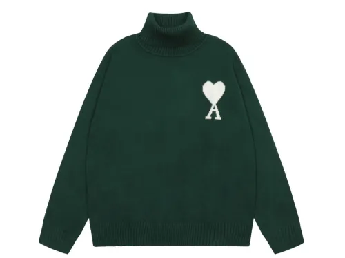 Am1 2024SS classic green jacquard big heart turtleneck sweater