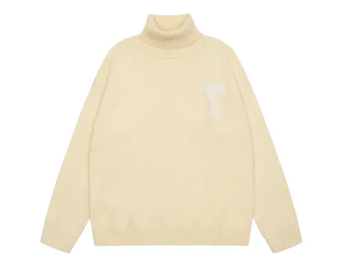 Am1 2024SS classic cream white jacquard big heart turtleneck sweater